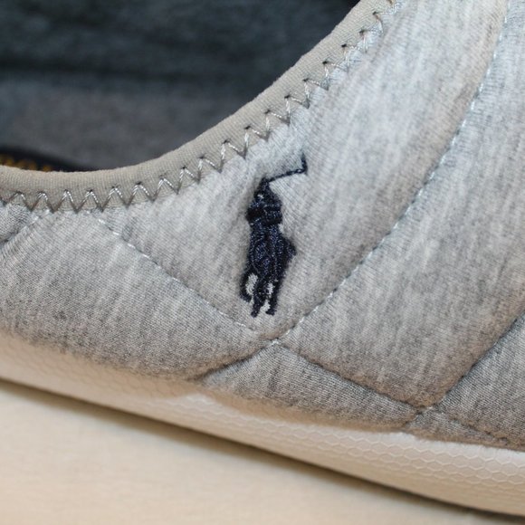 NIB POLO RALPH LAUREN MEN'S PUFFER SLIP ON FUR LINED SLIPPERS‎ GRAY - Picture 5 of 8
